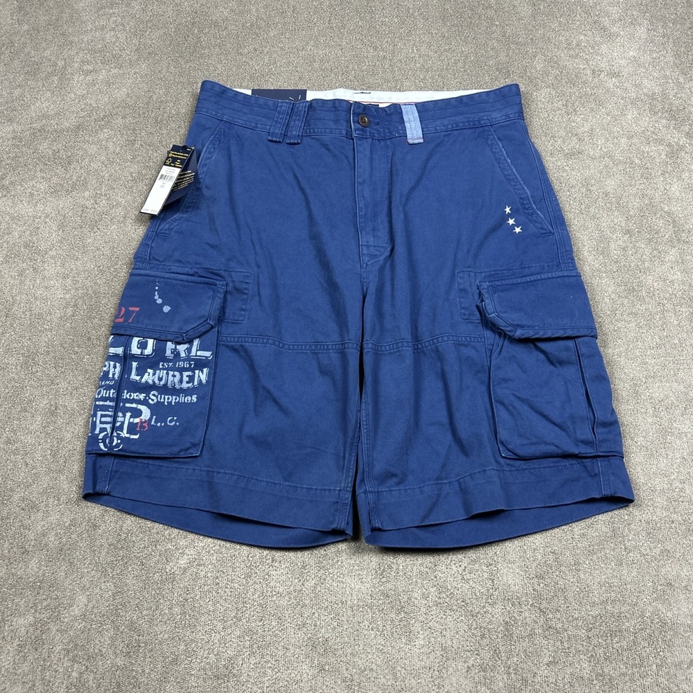 Polo Ralph Lauren Heavy Cargo Shorts Mens Size 33 10" Inseam Graphic Embroidered